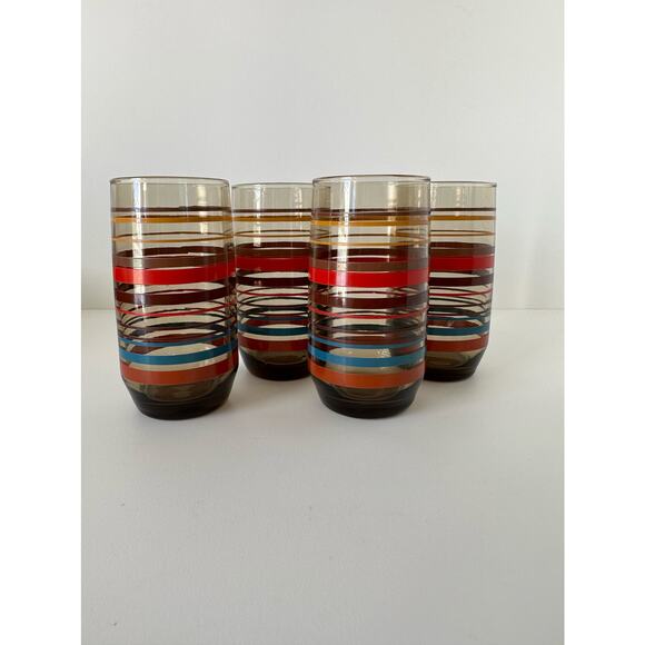 Vintage retro Dominion Glass Smokey striped glasses tumblers set 4 - Picture 5 of 6